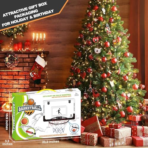 Large Basketball Hoop Indoor for Kids & Adults - 23x16 Inch Board with Over Door/Wall Mount | Includes 3 Balls & 2 Nets | All-Ages for Christmas Birthday