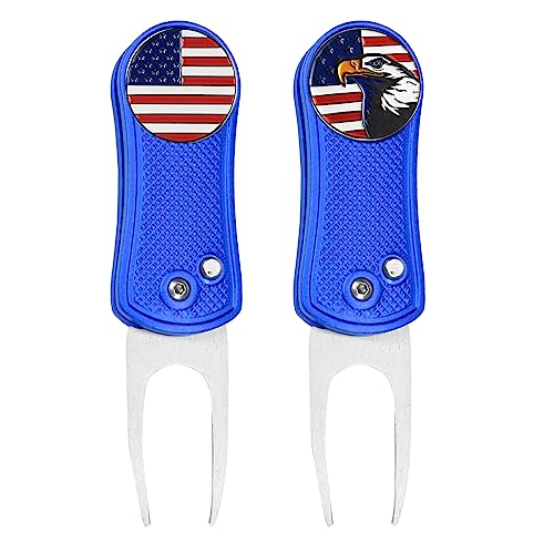 FINGER TEN Golf Divot Repair Tool and Ball Marker Switchblade Value Pack, Foldable Magnetic Stainless Steel with Pop-up Button for Men Women - color: B: 2 in Blue