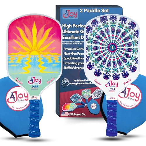 4Joy Pickleball Paddle Premio Series - Thermoformed Premium T700 Carbon Fiber Pickleball Paddless - Professional Pickleball Rackets for Women & Men - 16mm Honeycomb Core - USAP Approved - style: Union Pack: Sunset & Fitz