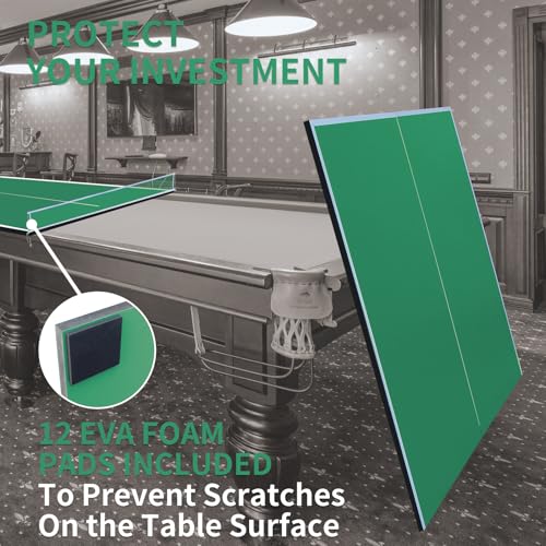 7/8/9ft Mid-Size Ping Pong Conversion Top with Net Set for Billiard and Pool Tables - Regulation Top Converts Billiards into Ping Pong Table Blue/Green/Black - color: Green, size: 8 FT