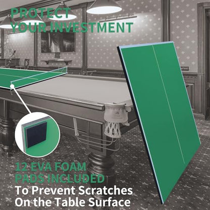 7/8/9ft Mid-Size Ping Pong Conversion Top with Net Set for Billiard and Pool Tables - Regulation Top Converts Billiards into Ping Pong Table Blue/Green/Black - color: Green, size: 8 FT