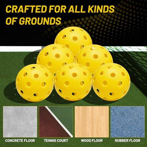 6/12 Pack Outdoor Pickleball Balls - 40 Holes Pickleballs Durable, Perfectly Balanced, High Bounce True Flight - Pickle Balls Suitable for Beginners, Intermediate and Amateurs - size: 6 Pack