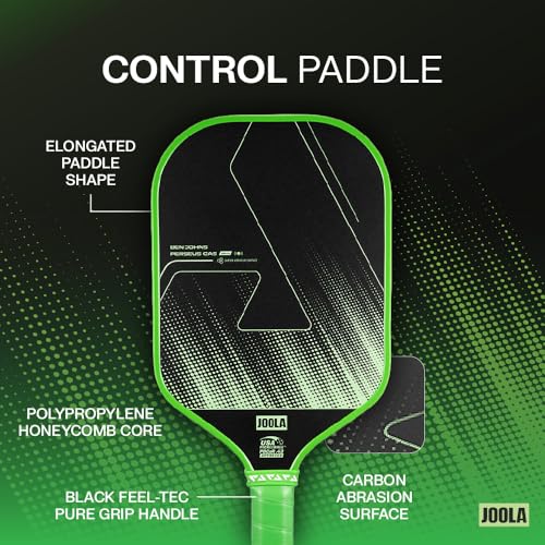 JOOLA Ben Johns CAS 16mm Carbon Fiber Pickleball Paddle - CAS Surface Tech - Control & Power Paddle - USAP Approved - Aero Curve - Feel-Tec Pure Grip - NFC Chip - color: Jolt Green, size: Perseus