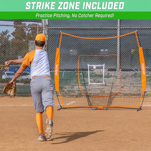 GoSports 7 x 7 ft Baseball & Softball Nets - Available in Team Colors - Batting & Pitching Net with Strike Zone - color: Orange