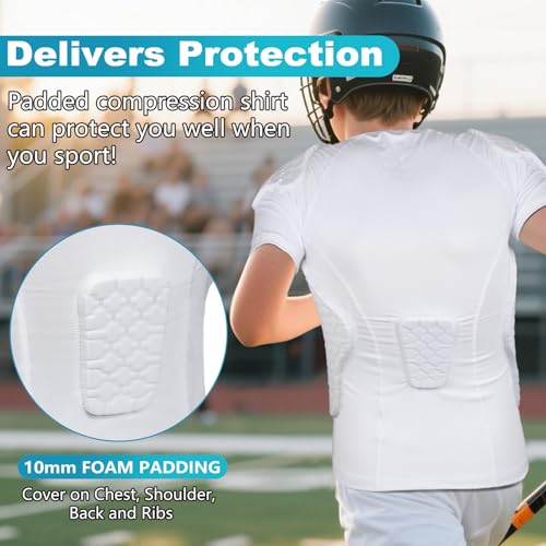 TUOY Youth Boys Padded Protective Shirts Paddded Compression Shirts for Football Paintball Baseball - color: White, size: Medium