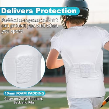 TUOY Youth Boys Padded Protective Shirts Paddded Compression Shirts for Football Paintball Baseball - color: White, size: Medium