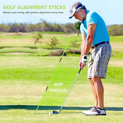 Golf Alignment Stick - Golf Sticks Alignment Aid 48" Golf Alignment Rods 2 Pack for Aiming, Putting, Full Swing Trainer, Posture Corrector Golf Training aid with Clear Tube Case