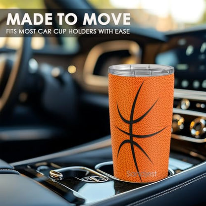 Basketball Tumbler 20oz Stainless Steel Insulated, Travel Coffee Cup, Sport Tumblers Gifts for Basketball Lovers, Men Women, Coach, Birthday, Christmas - color: Basketball