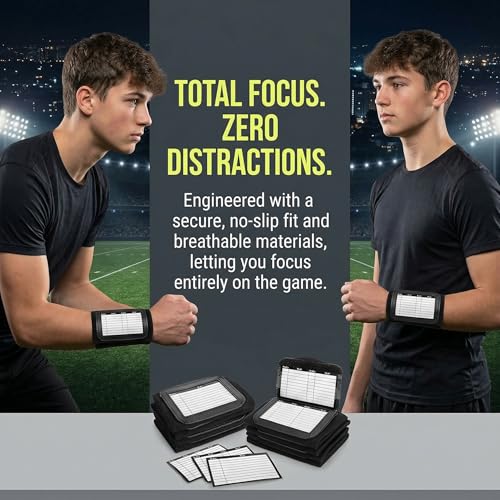 11 Pack Football Wristbands for Plays - Triple Window Playbook Wrist Coach Quarterback Armband - QB Play Calling Wristbands for Flag Football Tackle Baseball - Elastic Cotton Sports Arm Bands