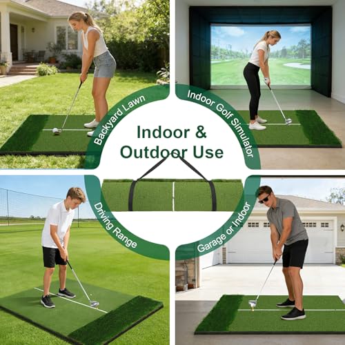 32mm Dual-Turf Golf Mat, 5x4FT Golf Hitting Mat with Standing Guide-Line, Golf Practice Mat for Outdoor & Indoor, Ideal Gifts for Men Dad/Husband/Golfers
