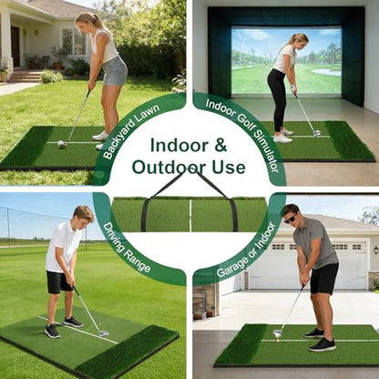 32mm Dual-Turf Golf Mat, 5x4FT Golf Hitting Mat with Standing Guide-Line, Golf Practice Mat for Outdoor & Indoor, Ideal Gifts for Men Dad/Husband/Golfers