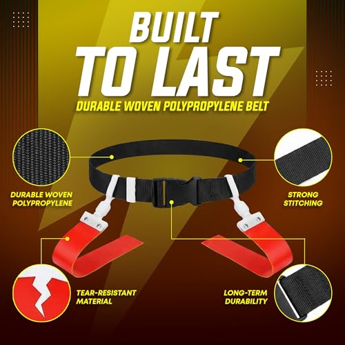 TEYS Flag Football Belts, Adjustable Waist for Youth & Adults, 1 Belt & 2 "POP" - Popper Flags, Heavy Duty Equipment for Game