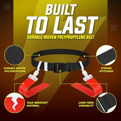 TEYS Flag Football Belts, Adjustable Waist for Youth & Adults, 1 Belt & 2 "POP" - Popper Flags, Heavy Duty Equipment for Game