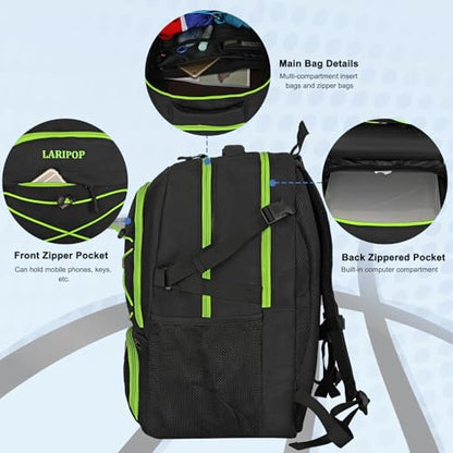 LARIPOP Basketball Backpack Large Basketball Bag with Ball Holder & Shoe Compartment for Youth Adults Men Women - color: Green