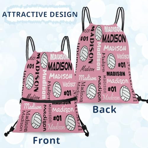 Custom Volleyball Style Drawstring Bag, Personalized Sports Ball Backpack Drawstring Sack Cinch Bags for Team Gift Party Favors, Light Pink - color: Deep Red