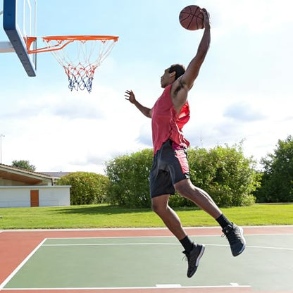 Basketball Hoop & 18" Steel Rim, Wall Mounted, Fixed/Breakaway, Silent Quiet Practice, Foldable No-Drill, Indoor Outdoor for Home Garage