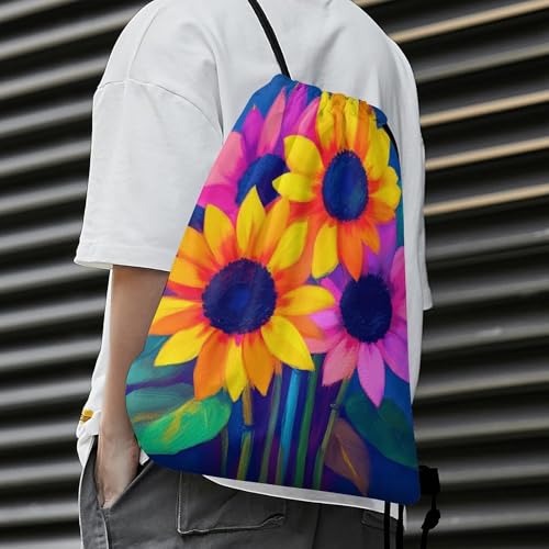 Waterproof Drawstring Bag Gym Sack Sports Backpack for Hiking Swimming Beach Yoga Gear Lightweight Unisex, Psychedelic Sunflower Bags - color: Picture (1006)