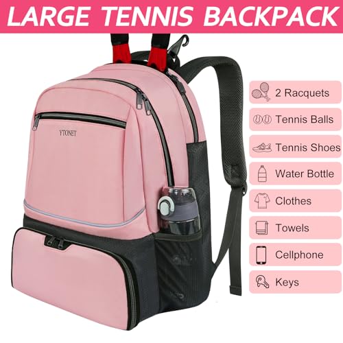 Ytonet Tennis Bag Tennis Backpack for Women Men 2 Rackets with Insulated Pocket Ventilated Shoe Compartment