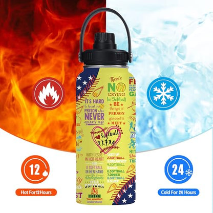 Softball 32oz Stainless Steel Tumbler Insulated Water Bottle for Men Women, Softball Gifts for Women Girls Sport Player Fan Coach - color: Softball