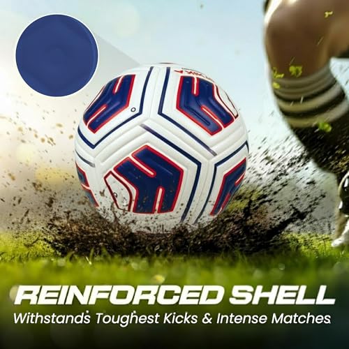 STRIKA Premium Soccer Ball Size 5 & 4 – Durable Hybrid Bonded Training Ball for Adults & Kids – Water-Resistant, Long Air Retention – Indoor/Outdoor Play