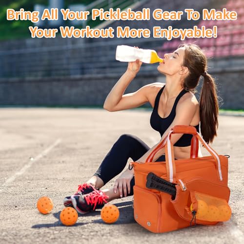 Pickleball Bag for Women Men,Pickleball Tote Bag with Shoe Compartment - color: Orange