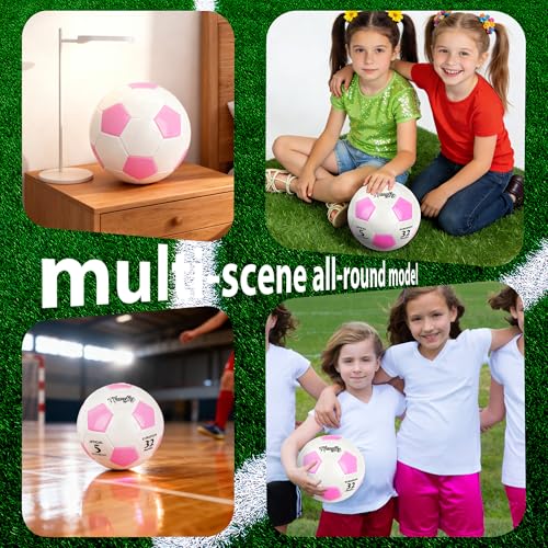 Soccer Ball Size 3 with Pump Needle, Size 3 Trainning Classic White Black Thicker PU Tight Weaved Suitable for Youth Boy League Game Trainning - color: Pink