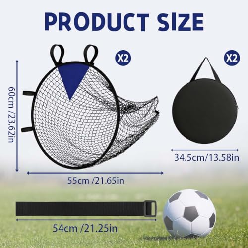 2PCS Top Bins Soccer Goal Target with Carry Storage Bag for Passing Volley Shooting Accuracy Practice Soccer Training Easy to Attach Detach Football Target Net Practice Equipment Trainer Gift