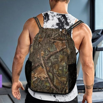 Camo Drawstring Backpack Gym Bag With Shoe Compartment String Bag Sport Beach Swimming Sackpack For Women Men - color: Camo