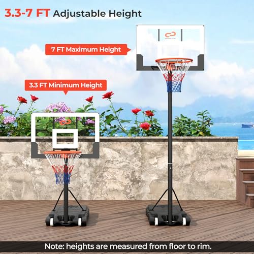 Goplus Basketball Hoop Outdoor, Portable 3.3-7FT/10FT Adjustable Basketball Goal System w/Shatterproof PC Backboard, Wheels for Adults in Pool Driveway Backyard - style: 3.3-7 FT, Black+White