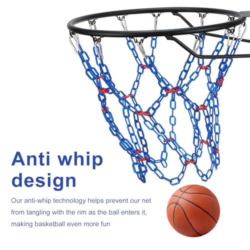 Basketball Net Replacement Heavy Duty,Resin Material, Anti-Rust Use Indoor Outdoor Standard 12-Ring Basketball Hoop - style: blue