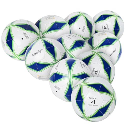 Aoneky Soccer Ball with Pump - color: 10 Pack with 1 Pump - White/Blue/Green, size: 4