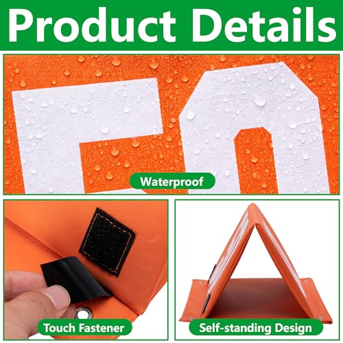 Set of 11 Standing Football Yard Markers, High Visibility Football Field Line Signs with Carrying Bag, Orange Field Yard Markers for Sport Training Equipment