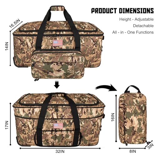 150L Large Rolling Duffle Bag with Wheels, Heavy Duty 32'' Tri-Wheel Gear Hauler for Camping,Moving Sports Equipment,Military & Airline Checked Bag Approved,Camo - color: Camo