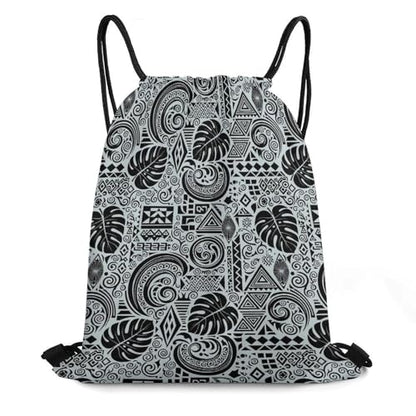 Swimming Drawstring Sack Waterproof Gym Backpack for Beach Sports Yoga Gear, Lightweight Unisex, Polynesian Tattoo Tapa Designs In Blue Bags - color: Picture (631)