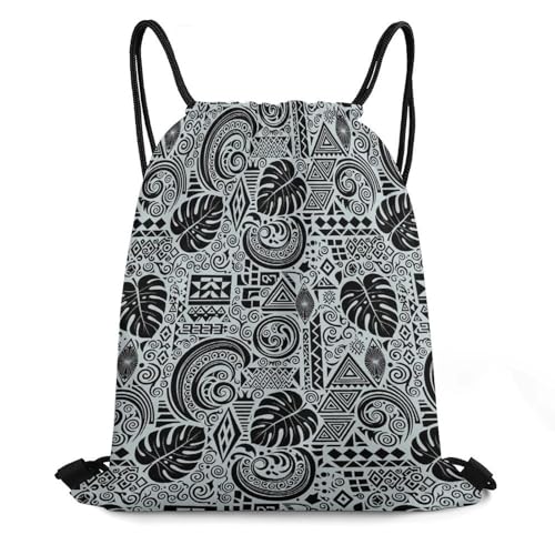 Swimming Drawstring Sack Waterproof Gym Backpack for Beach Sports Yoga Gear, Lightweight Unisex, Polynesian Tattoo Tapa Designs In Blue Bags - color: Picture (631)