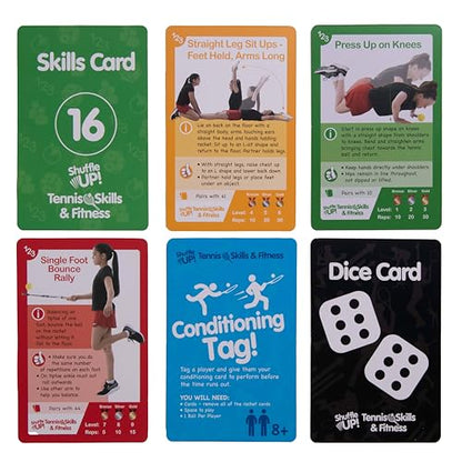 Shuffle Up Tennis Card Games - 70+ Fun & Active Skills Cards for Kids, Fitness Card Develop Fundamentals, Stamina & Strength, Easy to Play for Kids | Multiple Skill Level Cards Include 2 Dices