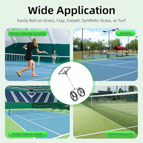 Automatic Tennis Ball Picker, 80 Balls Capacity, 2 in 1 Tennis Collector Basket with Adjustable Height, Rolling Ball Catcher with Handle, Portable Hopper for Gym Court, Club, School~/