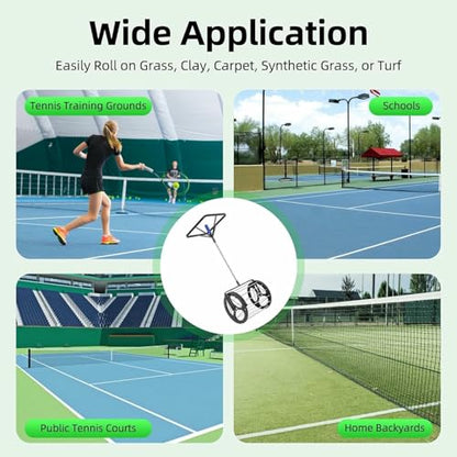 Automatic Tennis Ball Picker, 80 Balls Capacity, 2 in 1 Tennis Collector Basket with Adjustable Height, Rolling Ball Catcher with Handle, Portable Hopper for Gym Court, Club, School~/