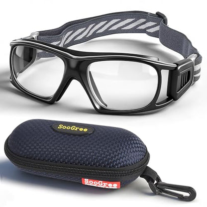 SooGree Sport Glasses for Men Women Basketball Football Sport Goggles Anti Fog Shock Collision Wearable Glasses - color: Black Frame Black Pad