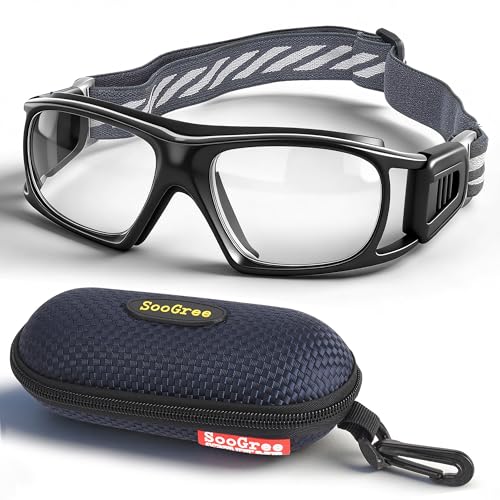 SooGree Sport Glasses for Men Women Basketball Football Sport Goggles Anti Fog Shock Collision Wearable Glasses - color: Black Frame Black Pad