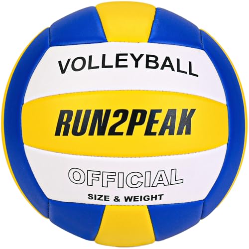 RUN2PEAK Soft Volleyball Ball Official Size 5 Volleyballs for Indoor Outdoor Beach Pool Game Play for Teen Beginner Recreational Team Professional PU Leather Training Practice Volley Balls - color: Blue/Yellow/White