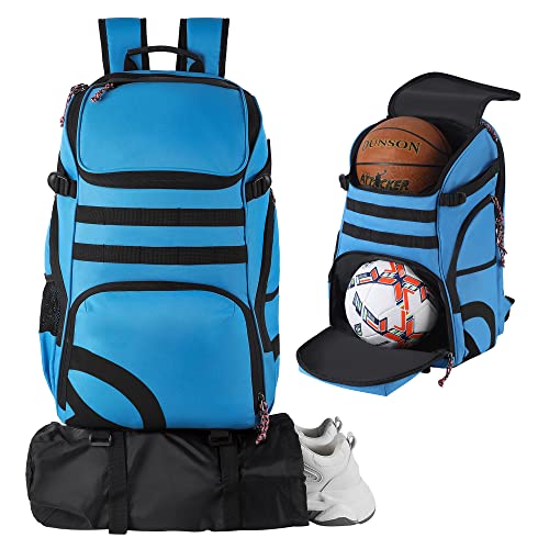 TRAILKICKER Basketball Bag Backpack with Ball Holder Multi-Sport Backpack for Soccer Volleyball Football Baseball Helmet - color: TK2-Blue, size: Large