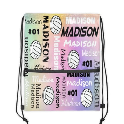 Custom Volleyball Style Drawstring Bag, Personalized Sports Ball Backpack Drawstring Sack Cinch Bags for Team Gift Party Favors, Colourful Glitters - color: Black