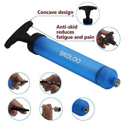 SKOLOO 10" Portable Hand Air Ball Pump Inflator Kit with Needle, Nozzle, Extension Hose for Soccer Basketball Football Volleyball Water Polo Rugby Exercise Sports Ball Balloon Swim Inflatables