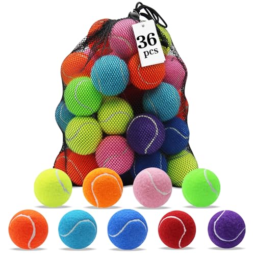 Magicorange Tennis Balls, Practice Training Balls for Beginners, Playing Ball for Dogs with Mesh Bag - color: Multicolor, size: 36 Pack
