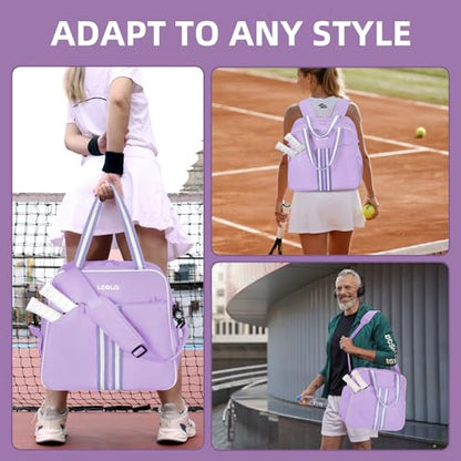 Pickleball Bag Pickle Ball Backpack for Women,Pickleball Accessory Tote Sport Equipment Bag Machine Washable with Shoe Compartment,Wet Pocket,Adjustable Shoulder Strap Fence Hook,Great Gift 30L-Purple - color: Purple