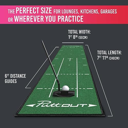 PuttOUT Medium Putting Mat - Perfect Your Golf Putting (7.9ft x 1.6ft)(Green)