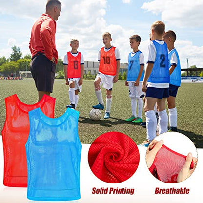 Vabean 24 Pack Nylon Mesh Scrimmage Team Practice Vests Pinnies Jerseys Train Vest for Adult Sport Basketball Soccer Football - color: Blue, Red