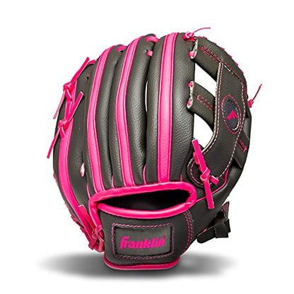 Franklin Sports Kids-Baseball Gloves - RTP Child's Tball Glove - Boys + Girls Teeball Mitt Set - Kids + Toddler - Right or Left Hand Throw - 9.5" - color: Gray/Pink