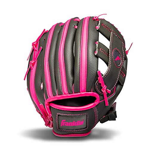 Franklin Sports Kids-Baseball Gloves - RTP Child's Tball Glove - Boys + Girls Teeball Mitt Set - Kids + Toddler - Right or Left Hand Throw - 9.5" - color: Gray/Pink